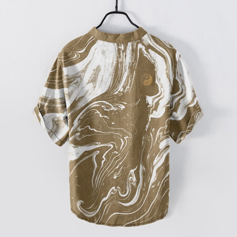 Buddha Stones Camicia da uomo a maniche corte con mezza abbottonatura, in cotone, con motivo Tai Chi. - image 6