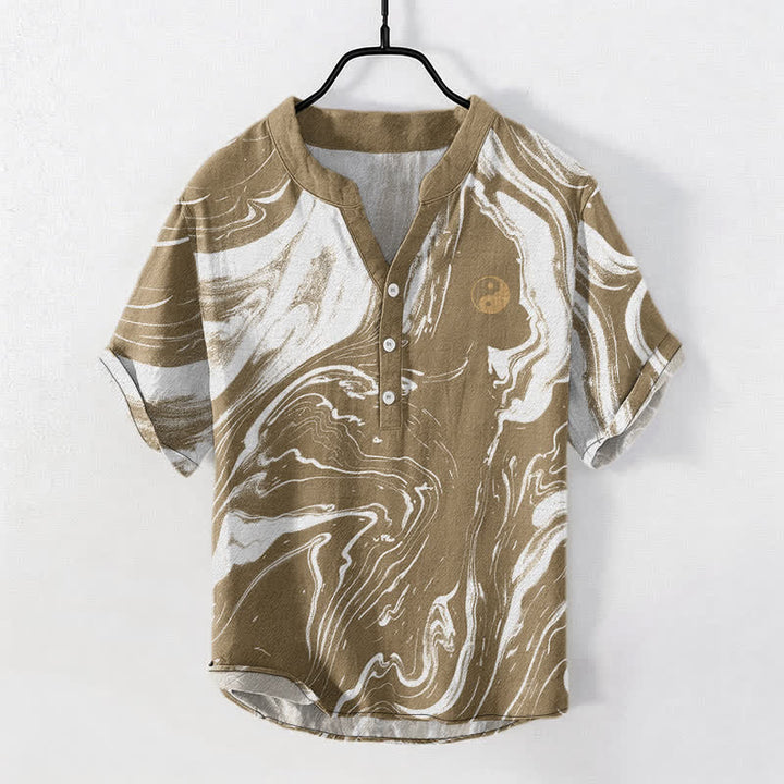 Buddha Stones Camicia da uomo a maniche corte con mezza abbottonatura, in cotone, con motivo Tai Chi. - Legno robusto - US/UK/AU50, EU60 (5XL) - image 5