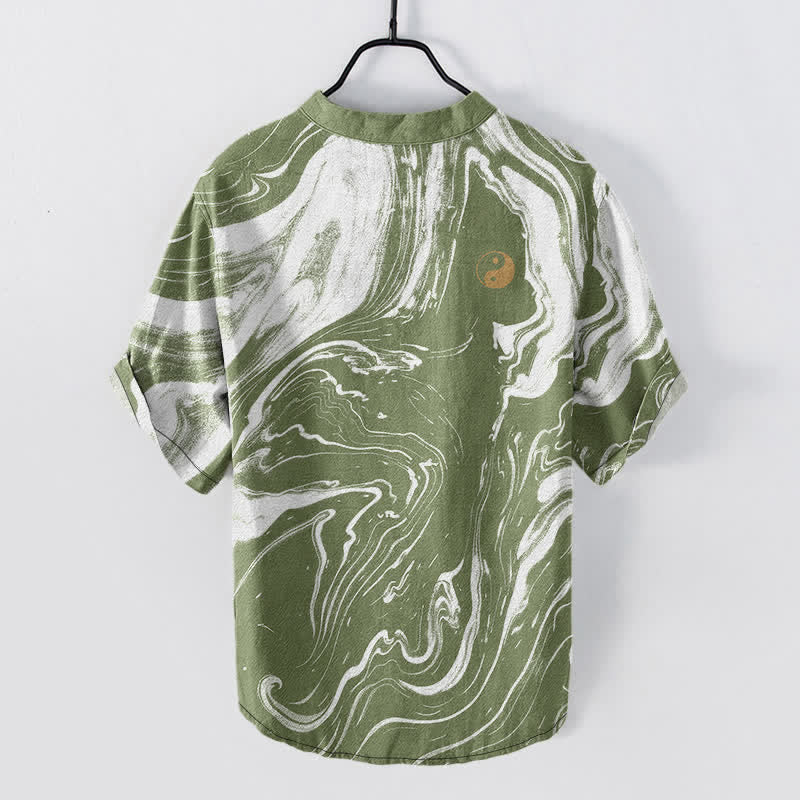 Buddha Stones Camicia da uomo a maniche corte con mezza abbottonatura, in cotone, con motivo Tai Chi. - image 8
