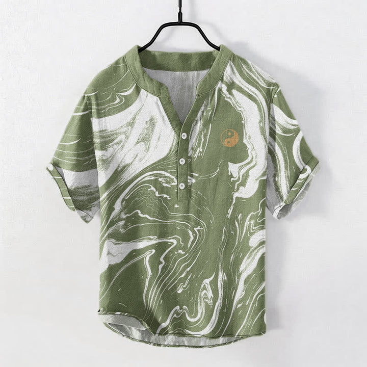 Buddha Stones Camicia da uomo a maniche corte con mezza abbottonatura, in cotone, con motivo Tai Chi. - Verde Mare Scuro - US/UK/AU50, EU60 (5XL) - image 7