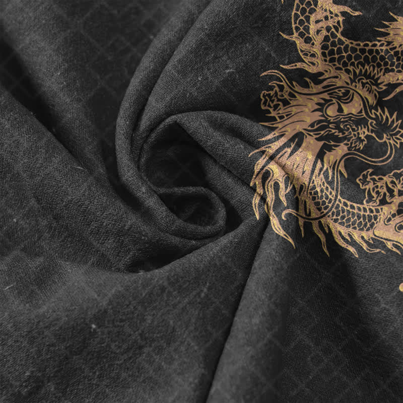 Buddha Stones Camicia da uomo a maniche corte con mezzo bottone Cotton Dragon - image 4