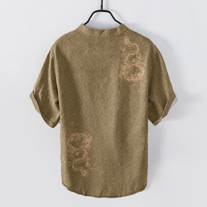 Buddha Stones Camicia da uomo a maniche corte con mezzo bottone Cotton Dragon - image 6