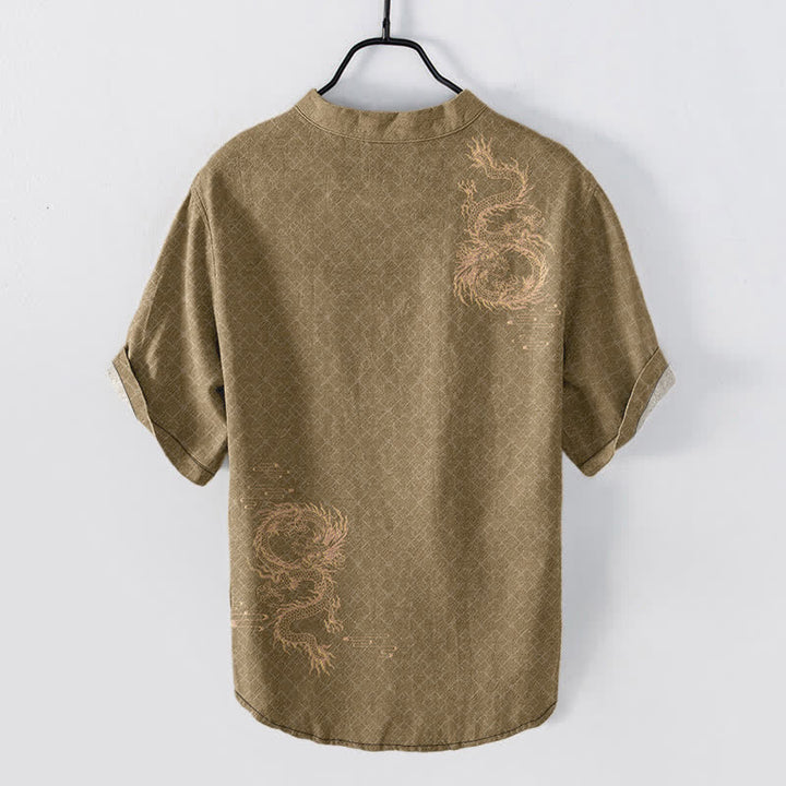 Buddha Stones Camicia da uomo a maniche corte con mezzo bottone Cotton Dragon - image 6