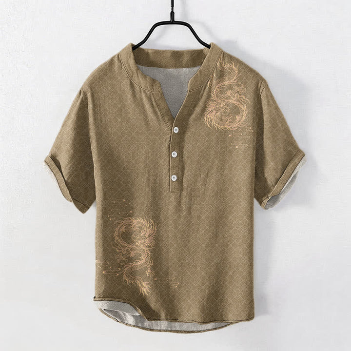 Buddha Stones Camicia da uomo a maniche corte con mezzo bottone Cotton Dragon - image 5