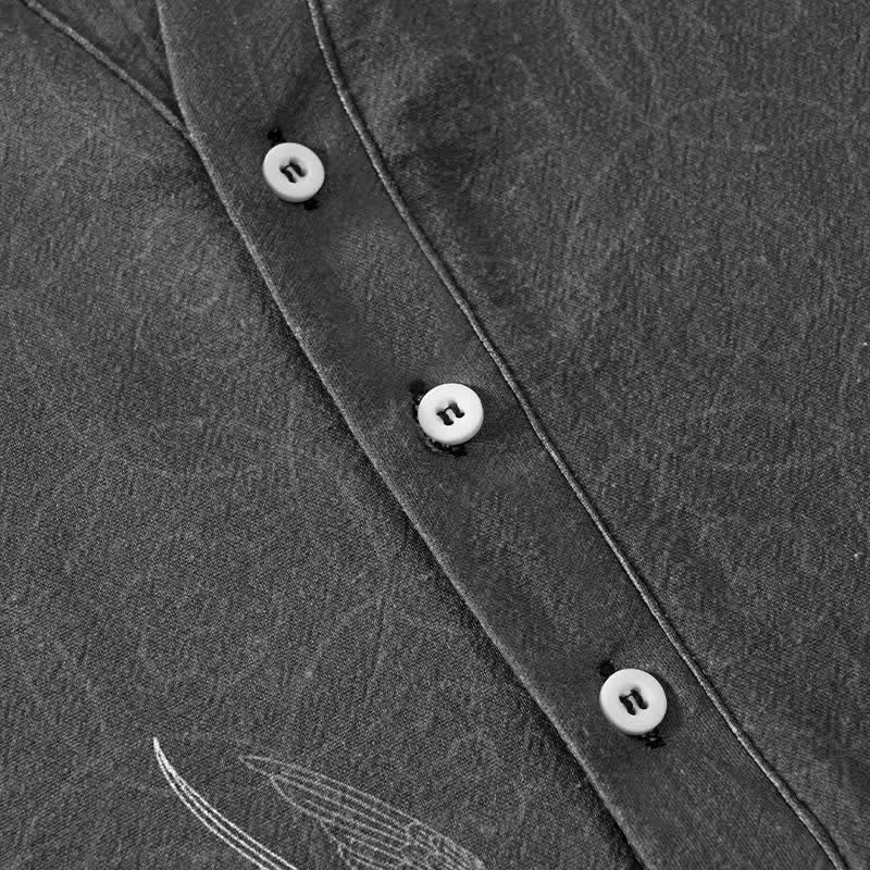 Buddha Stones Camicia a maniche corte da uomo con farfalla di loto e rondine - image 3