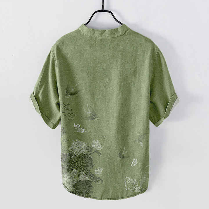 Buddha Stones Camicia a maniche corte da uomo con farfalla di loto e rondine - image 6