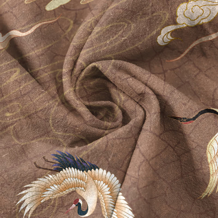 Buddha Stones Camicia da uomo a maniche corte con mezza abbottonatura e motivo uccelli volanti e nuvole - image 4