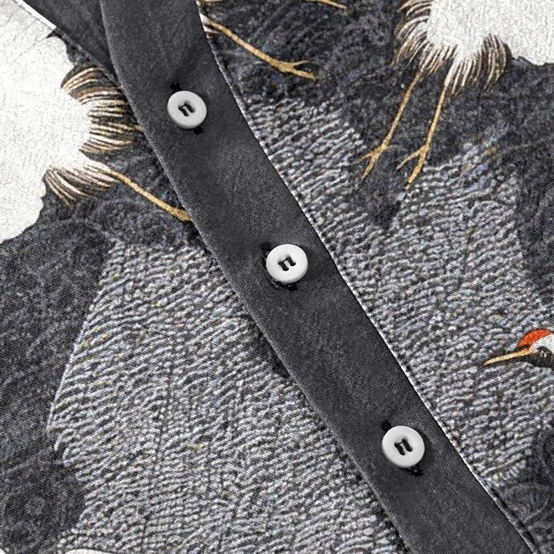 Buddha Stones Camicia da uomo a maniche corte Crane, ideale per il tempo libero e il resort. - image 3