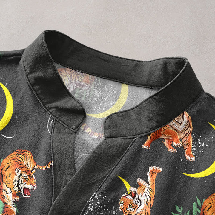 Buddha Stones Camicia da resort a maniche corte da uomo Tiger Moon Bamboo - image 2