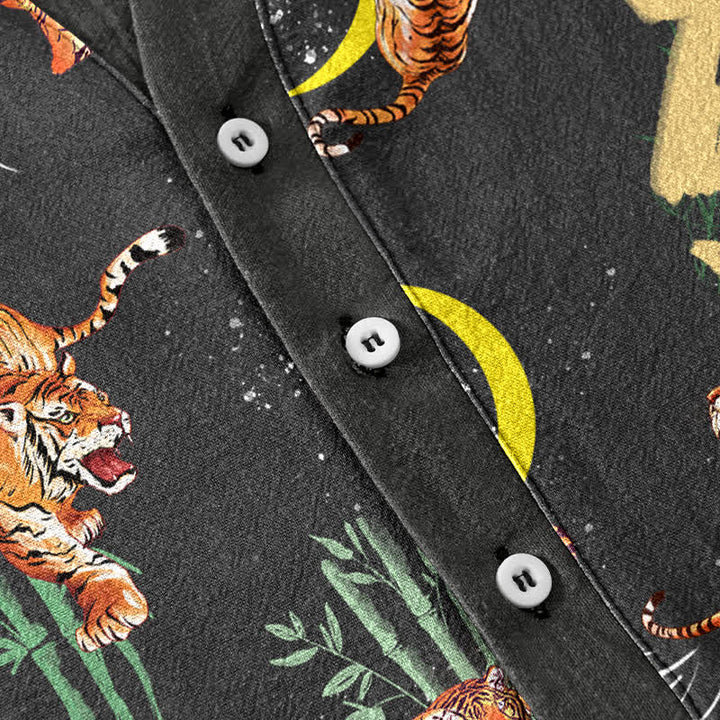 Buddha Stones Camicia da resort a maniche corte da uomo Tiger Moon Bamboo - image 3
