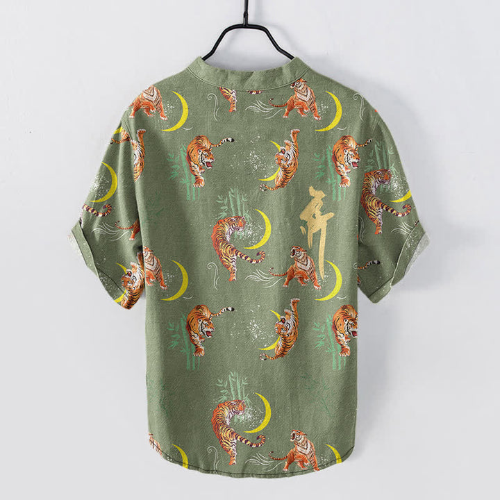 Buddha Stones Camicia da resort a maniche corte da uomo Tiger Moon Bamboo - image 6