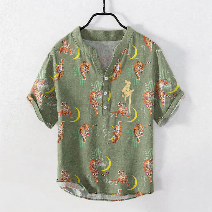 Buddha Stones Camicia da resort a maniche corte da uomo Tiger Moon Bamboo - image 5