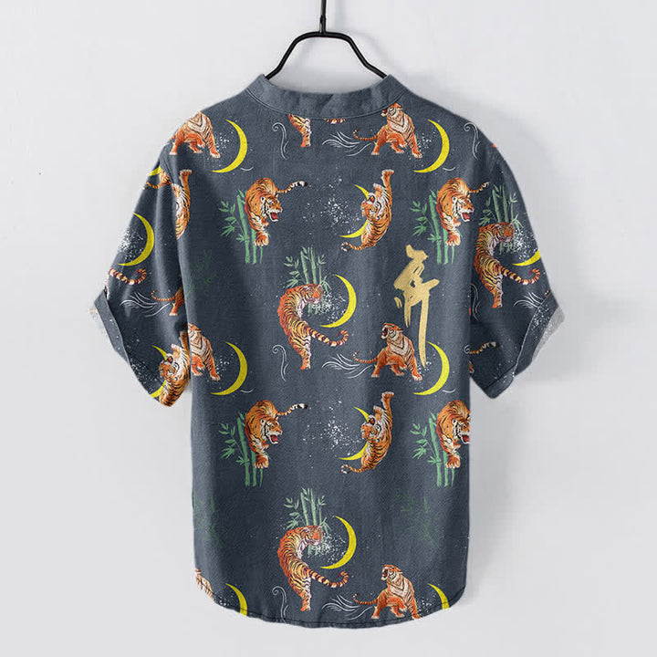 Buddha Stones Camicia da resort a maniche corte da uomo Tiger Moon Bamboo - image 8