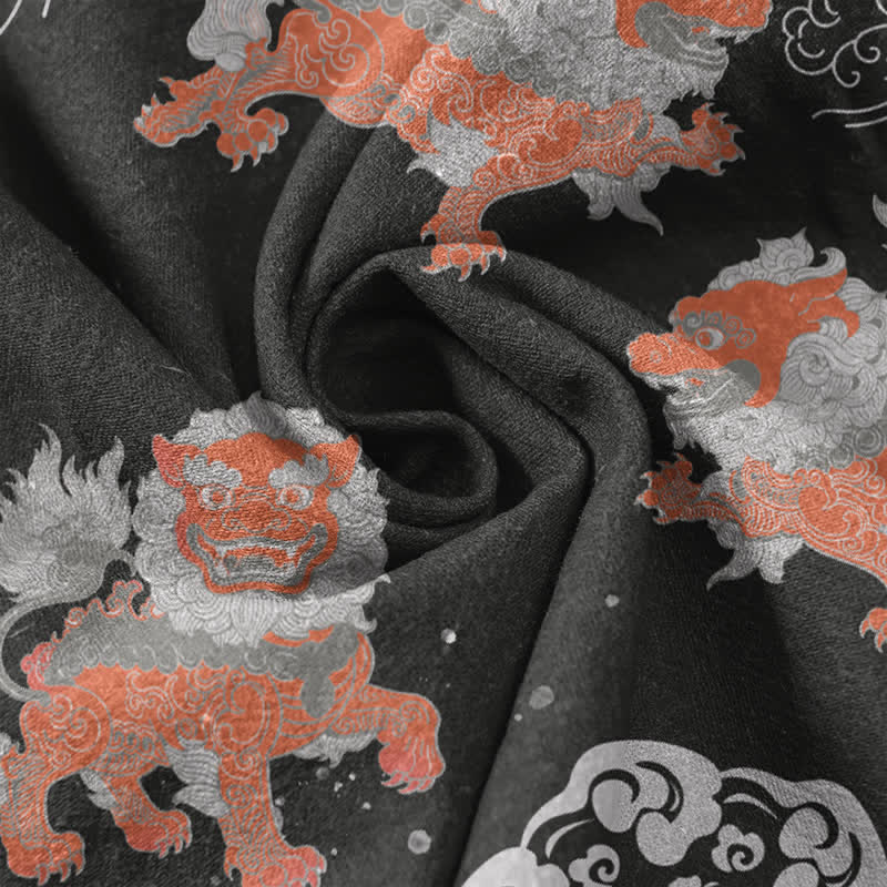 Buddha Stones Camicia da uomo a maniche corte Cotton Lion Waves Cloud, leggera, vestibilità ampia, ideale per il resort. - image 4