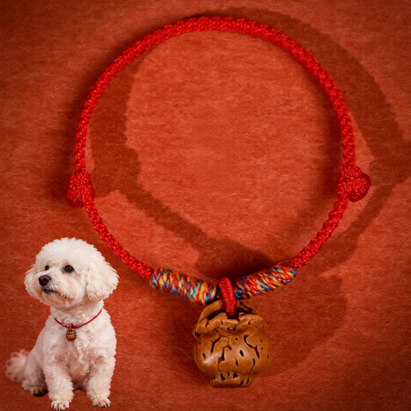 Buddha Stones Collare per cani e gatti con cordino intrecciato rosso pesca, regolabile e resistente. - image 1