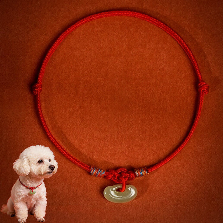 Buddha Stones Collare protettivo regolabile per cani e gatti con cordino rosso intrecciato in giada. - Rosso - 50-65 cm - image 1