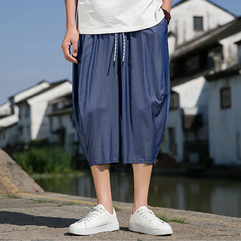 Buddha Stones Pantaloni da uomo estivi a mezza gamba affusolati, con coulisse in vita elasticizzata e tasche, in tinta unita. - image 1