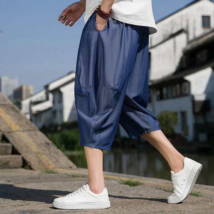 Buddha Stones Pantaloni da uomo estivi a mezza gamba affusolati, con coulisse in vita elasticizzata e tasche, in tinta unita. - image 8
