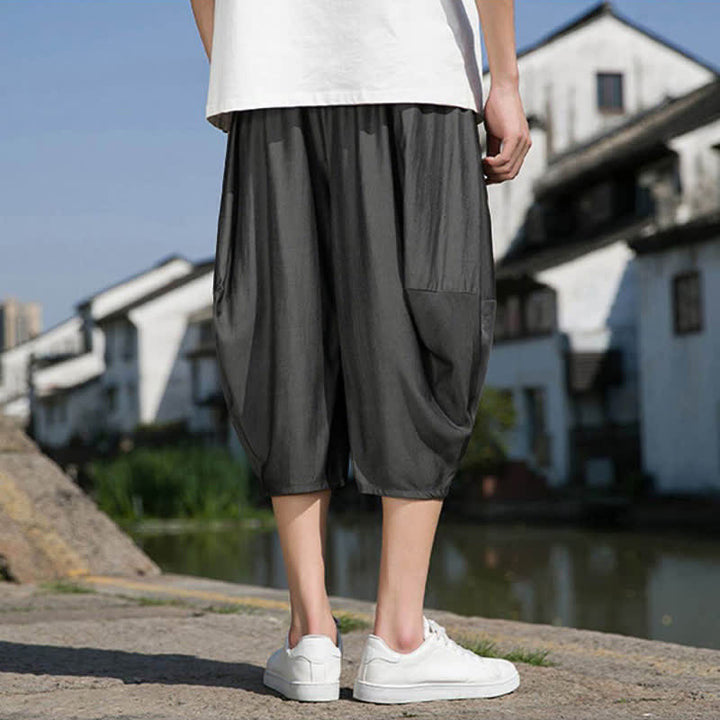 Buddha Stones Pantaloni da uomo estivi a mezza gamba affusolati, con coulisse in vita elasticizzata e tasche, in tinta unita. - image 12