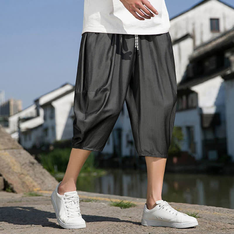 Buddha Stones Pantaloni da uomo estivi a mezza gamba affusolati, con coulisse in vita elasticizzata e tasche, in tinta unita. - image 15