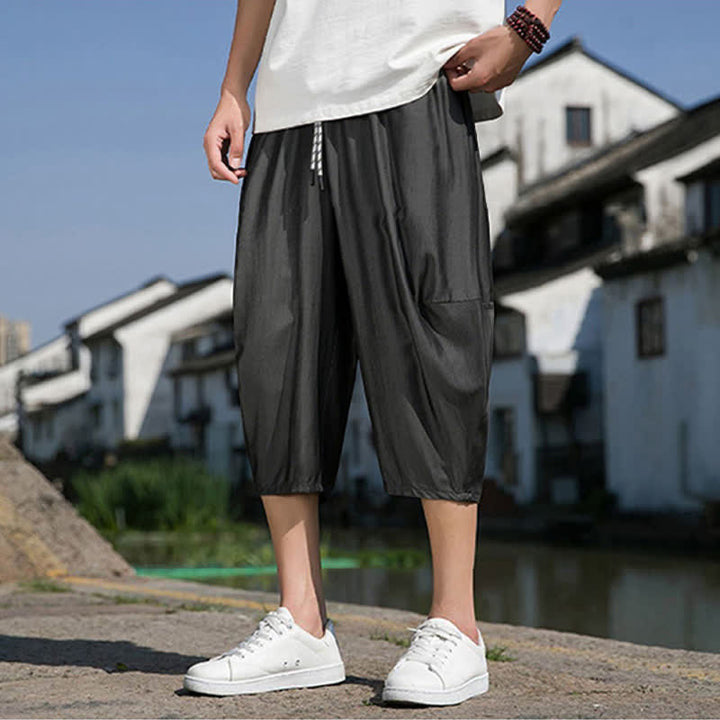 Buddha Stones Pantaloni da uomo estivi a mezza gamba affusolati, con coulisse in vita elasticizzata e tasche, in tinta unita. - image 14