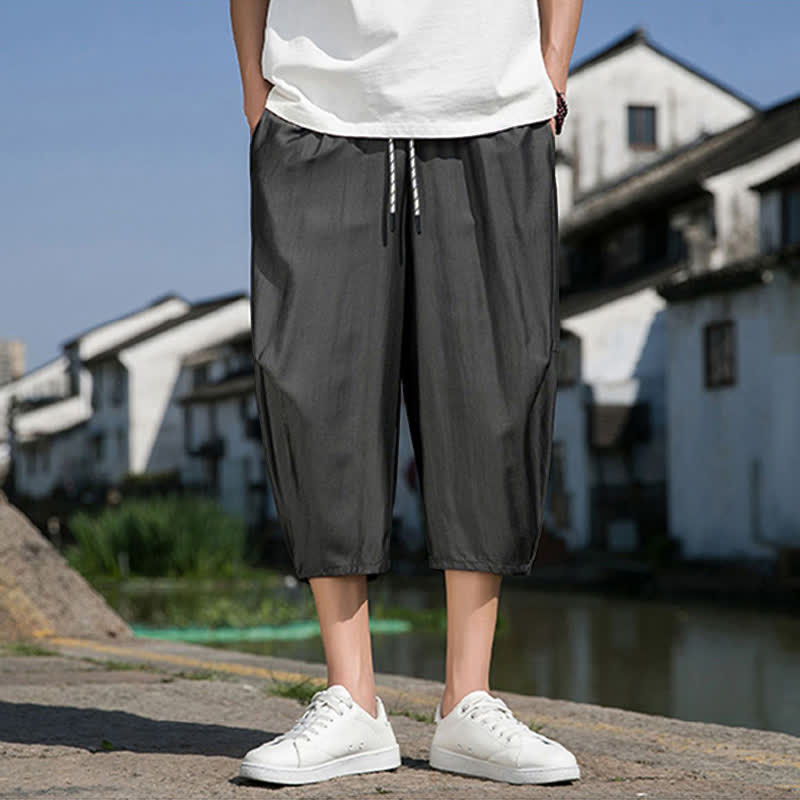 Buddha Stones Pantaloni da uomo estivi a mezza gamba affusolati, con coulisse in vita elasticizzata e tasche, in tinta unita. - image 11