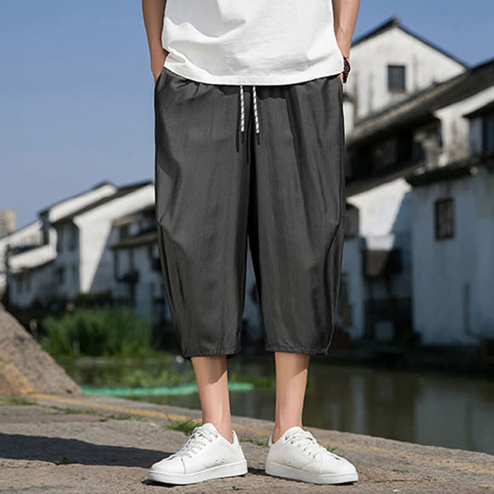 Buddha Stones Pantaloni da uomo estivi a mezza gamba affusolati, con coulisse in vita elasticizzata e tasche, in tinta unita. - image 11