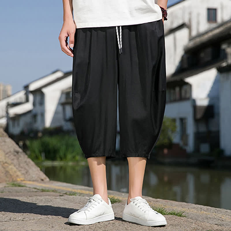 Buddha Stones Pantaloni da uomo estivi a mezza gamba affusolati, con coulisse in vita elasticizzata e tasche, in tinta unita. - Nero - US/UK/AU46, EU56 (5XL) - image 21