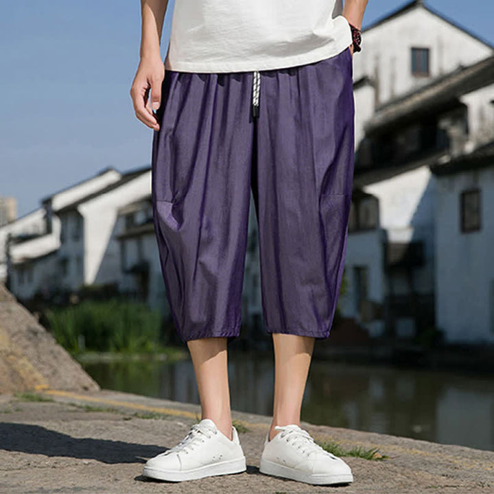 Buddha Stones Pantaloni da uomo estivi a mezza gamba affusolati, con coulisse in vita elasticizzata e tasche, in tinta unita. - image 29