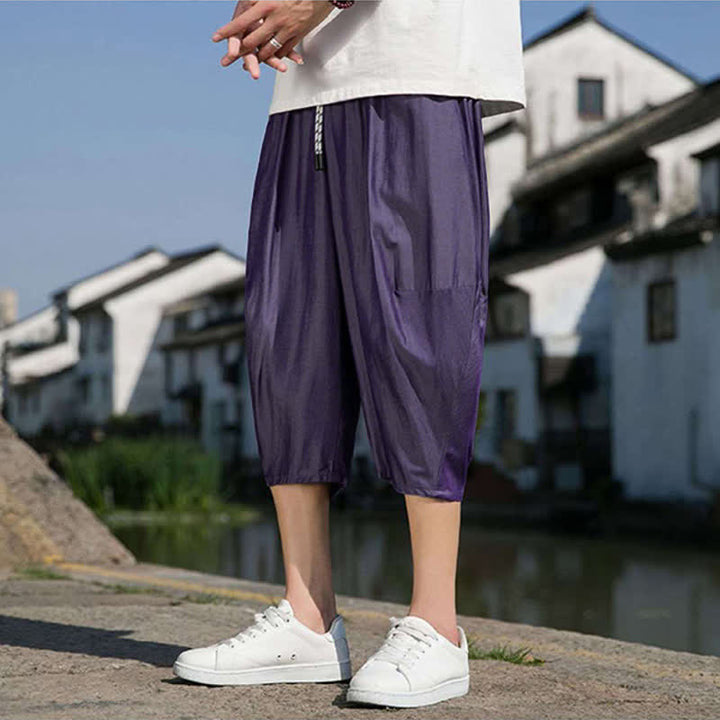 Buddha Stones Pantaloni da uomo estivi a mezza gamba affusolati, con coulisse in vita elasticizzata e tasche, in tinta unita. - image 33