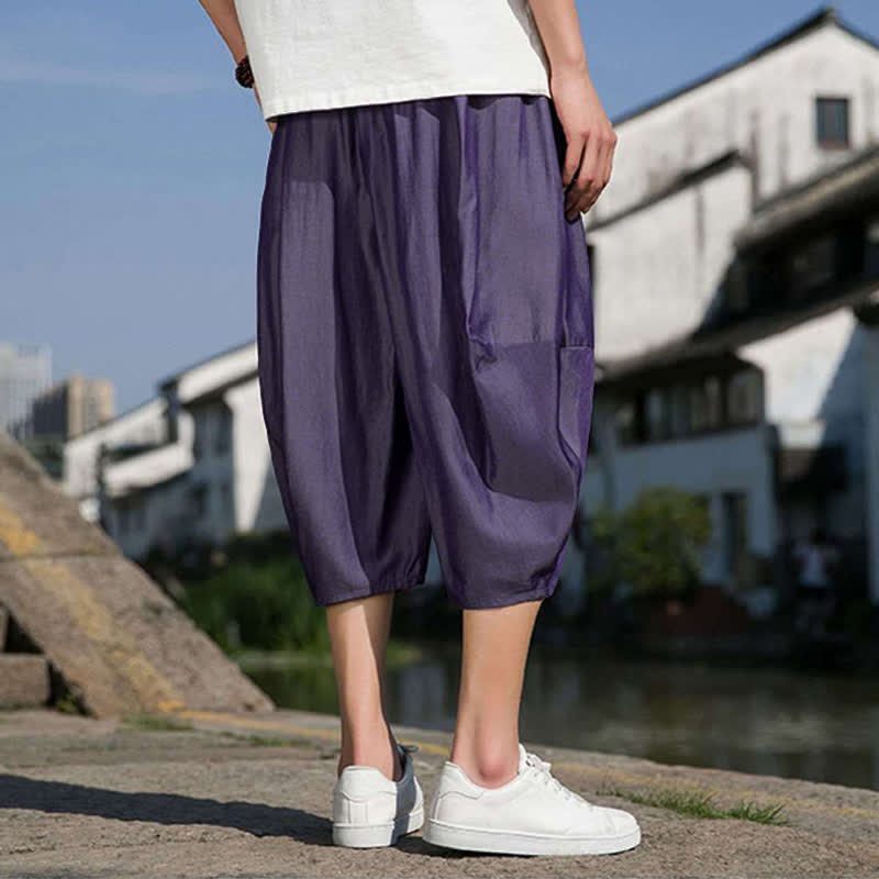 Buddha Stones Pantaloni da uomo estivi a mezza gamba affusolati, con coulisse in vita elasticizzata e tasche, in tinta unita. - image 32