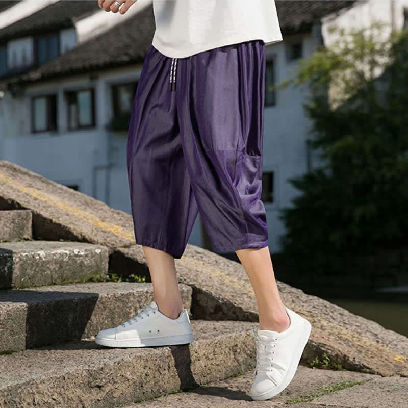 Buddha Stones Pantaloni da uomo estivi a mezza gamba affusolati, con coulisse in vita elasticizzata e tasche, in tinta unita. - image 34