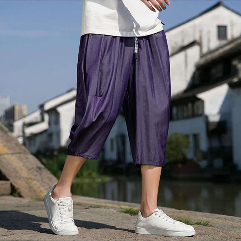 Buddha Stones Pantaloni da uomo estivi a mezza gamba affusolati, con coulisse in vita elasticizzata e tasche, in tinta unita. - image 30