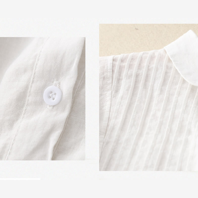 Buddha Stones Camicia da donna primaverile a maniche corte con colletto Peter Pan, pieghe e pinces. - image 11