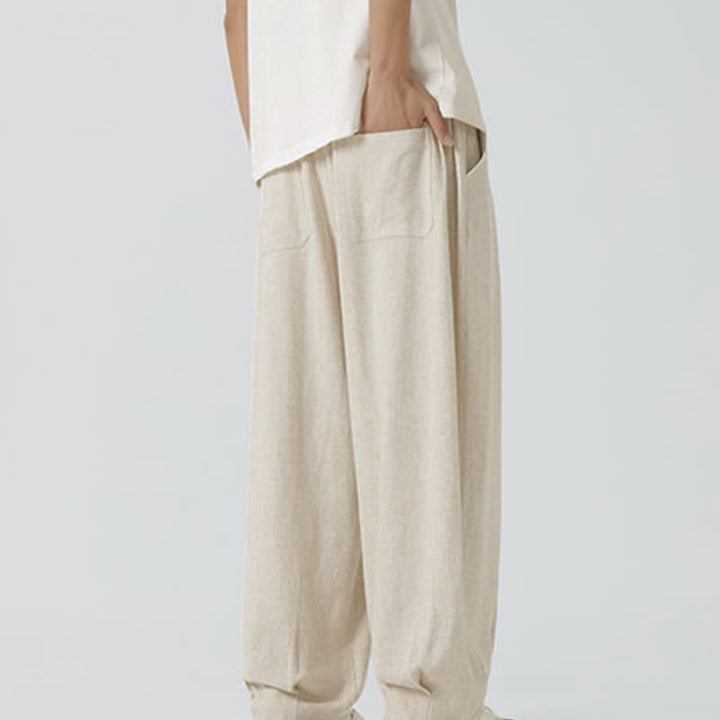 Buddha Stones Pantaloni da uomo estivi a gamba dritta, lunghezza alla caviglia, tinta unita, con coulisse, per l'estate. - image 4