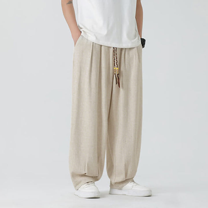 Buddha Stones Pantaloni da uomo estivi a gamba dritta, lunghezza alla caviglia, tinta unita, con coulisse, per l'estate. - image 5