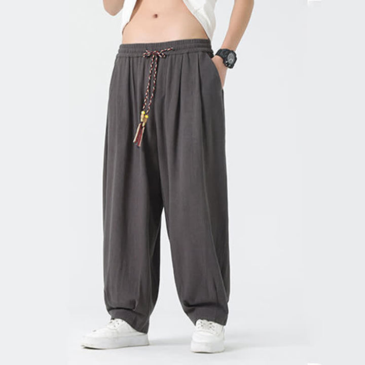 Buddha Stones Pantaloni da uomo estivi a gamba dritta, lunghezza alla caviglia, tinta unita, con coulisse, per l'estate. - image 10