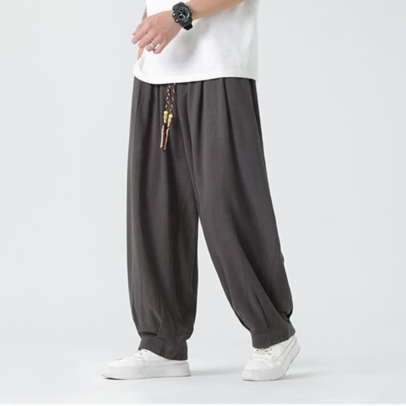 Buddha Stones Pantaloni da uomo estivi a gamba dritta, lunghezza alla caviglia, tinta unita, con coulisse, per l'estate. - image 9