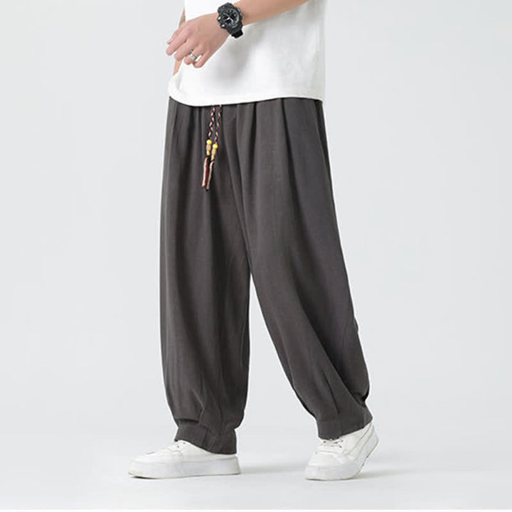 Buddha Stones Pantaloni da uomo estivi a gamba dritta, lunghezza alla caviglia, tinta unita, con coulisse, per l'estate. - image 9