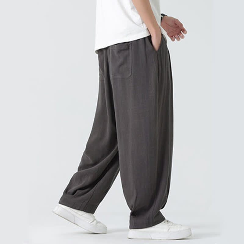 Buddha Stones Pantaloni da uomo estivi a gamba dritta, lunghezza alla caviglia, tinta unita, con coulisse, per l'estate. - image 8