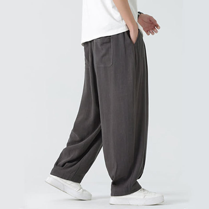 Buddha Stones Pantaloni da uomo estivi a gamba dritta, lunghezza alla caviglia, tinta unita, con coulisse, per l'estate. - image 8