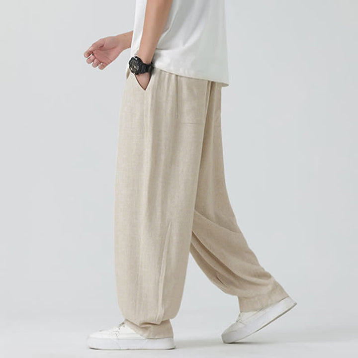 Buddha Stones Pantaloni da uomo estivi a gamba dritta, lunghezza alla caviglia, tinta unita, con coulisse, per l'estate. - image 2