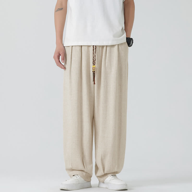 Buddha Stones Pantaloni da uomo estivi a gamba dritta, lunghezza alla caviglia, tinta unita, con coulisse, per l'estate. - image 1