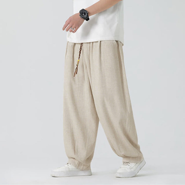 Buddha Stones Pantaloni da uomo estivi a gamba dritta, lunghezza alla caviglia, tinta unita, con coulisse, per l'estate. - Beige - US/UK/AU46, EU56 (5XL) - image 0