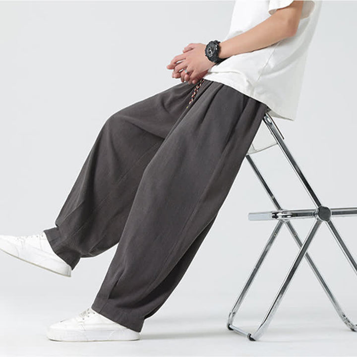 Buddha Stones Pantaloni da uomo estivi a gamba dritta, lunghezza alla caviglia, tinta unita, con coulisse, per l'estate. - image 12