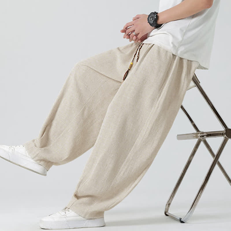 Buddha Stones Pantaloni da uomo estivi a gamba dritta, lunghezza alla caviglia, tinta unita, con coulisse, per l'estate. - image 6