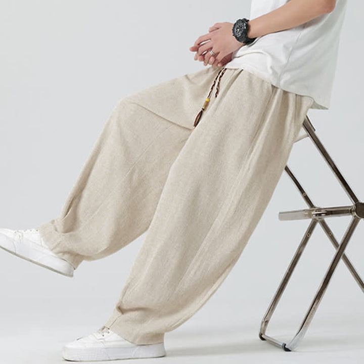 Buddha Stones Pantaloni da uomo estivi a gamba dritta, lunghezza alla caviglia, tinta unita, con coulisse, per l'estate. - image 6