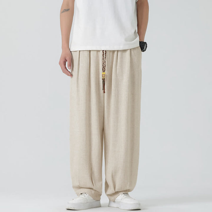 Buddha Stones Pantaloni da uomo estivi a gamba dritta, lunghezza alla caviglia, tinta unita, con coulisse, per l'estate. - image 1