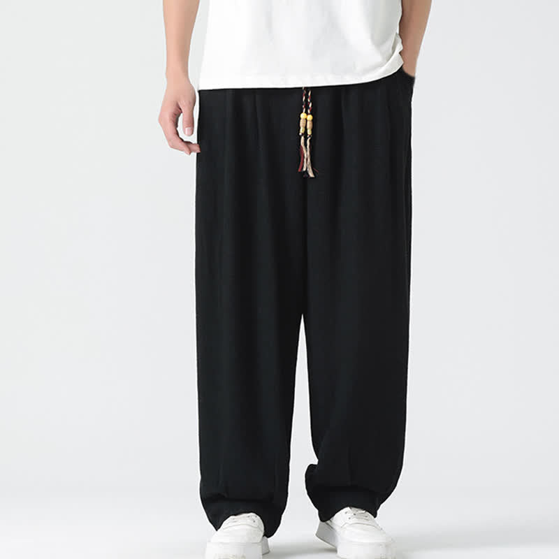 Buddha Stones Pantaloni da uomo estivi a gamba dritta, lunghezza alla caviglia, tinta unita, con coulisse, per l'estate. - image 19