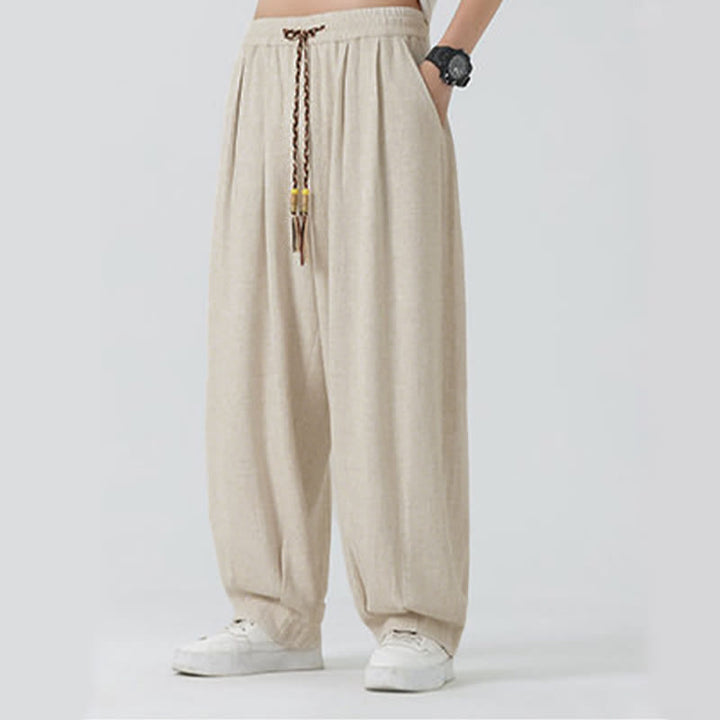 Buddha Stones Pantaloni da uomo estivi a gamba dritta, lunghezza alla caviglia, tinta unita, con coulisse, per l'estate. - image 3